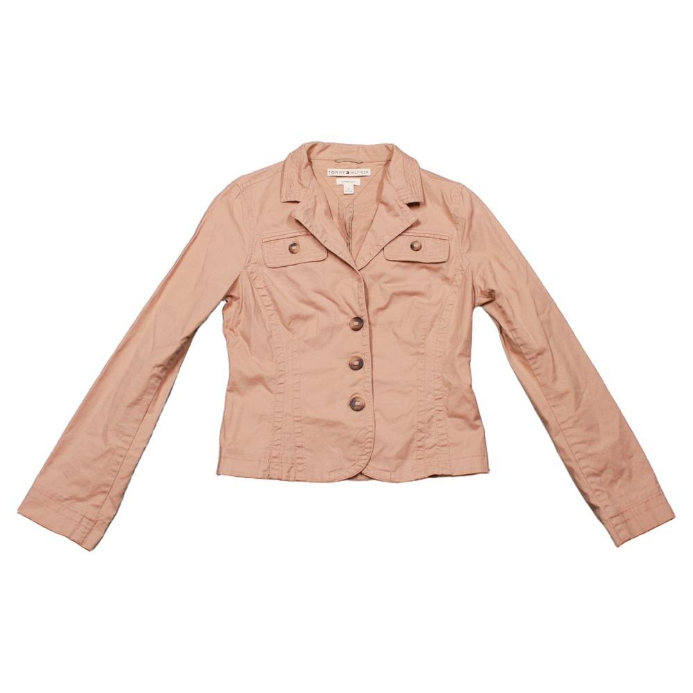 Tommy Hilfiger Womens Peach Tan Stretch Button Front Blazer Jacket Size 8